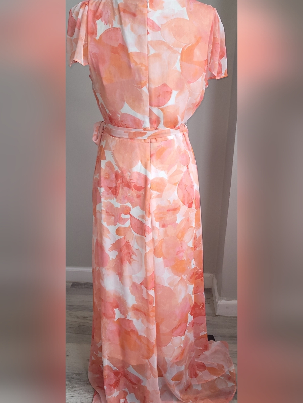 DKNY NWT Floral Maxi Dress Size 10 Peach Coral High Low Formal - Picture 4 of 10